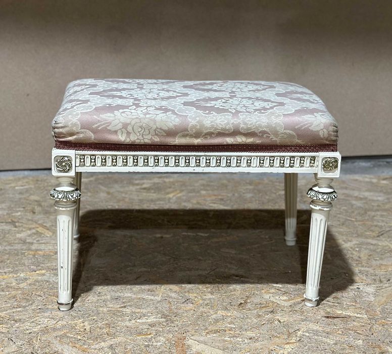 Taburet Vintage Stil Louis XVI neoclasic; Scaunel cu sezut tapitat