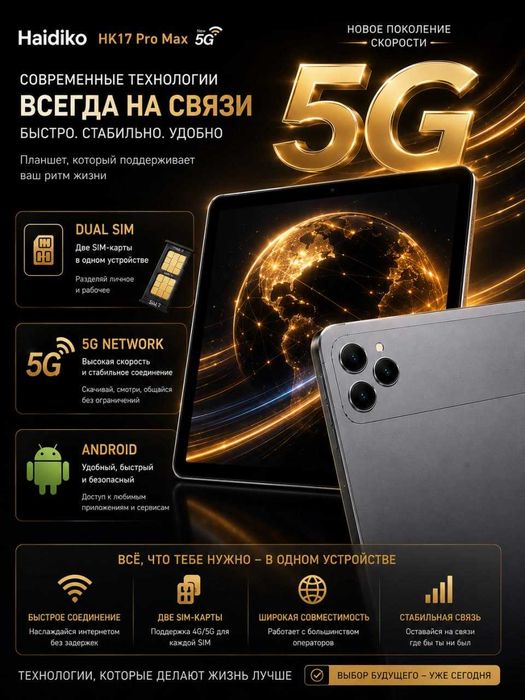 Haidiko HK17 Pro Max 5G — планшет с мощной батареей и поддержкой 5G