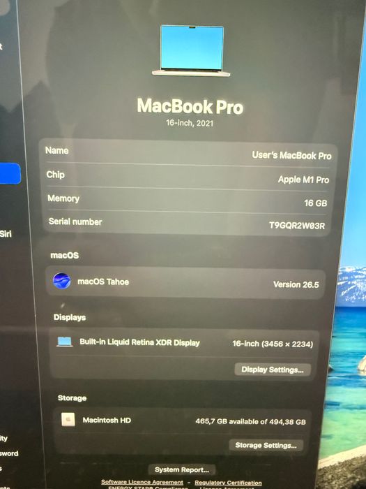 MacBook M1 Pro 16 inch, 16 GB RAM, 512 GB SSD Liquid Retina XDR Display 87% battery maximum capacity
