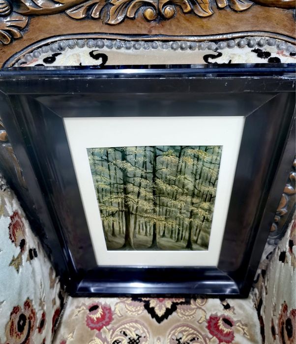 Картина импресионизъм масивна дървена рамка рефлексно стъкло паспарту