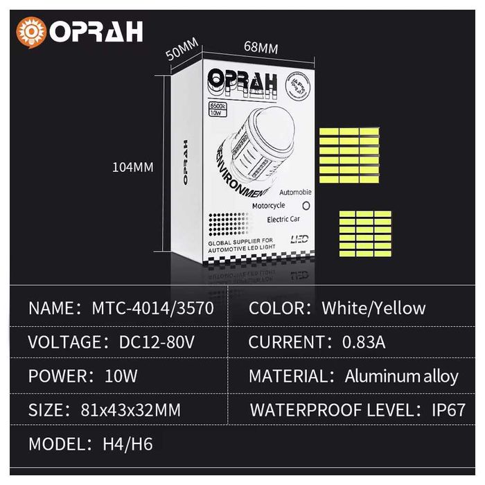 100W LED Крушка за Мотоциклет H4 – Бяла Светлина 12V–80V IP68