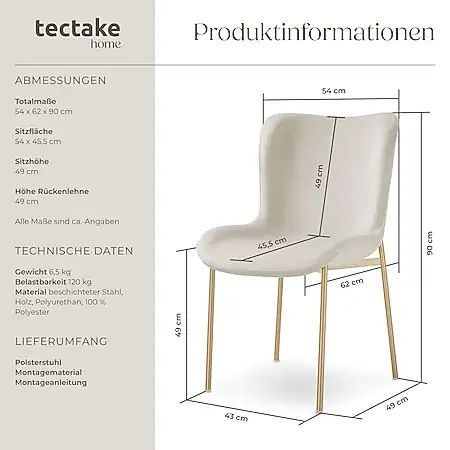 Тапициран стол, ергономична форма с висока облегалка бежово/златист