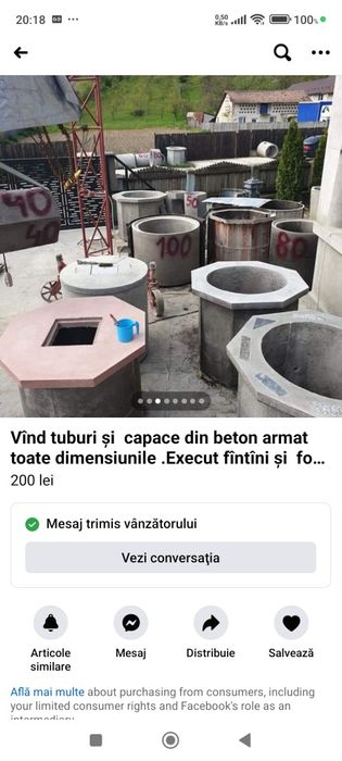 Tuburi și capace din beton armat pentru fose,puțuri și podețe