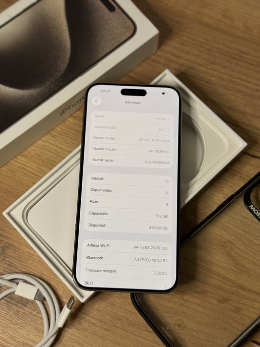 iPhone 15 Pro Max 512 GB 94% Natural Titanium full box,husa mobilefox