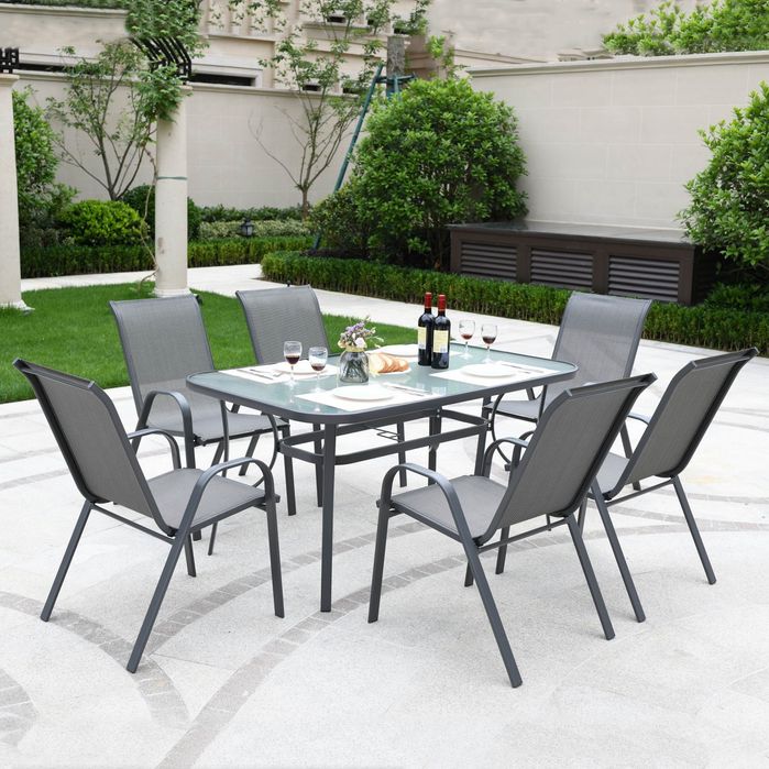 Метален Градински сет Napoli 7 части – Маса с Термо Стъкло и 6 Текстил