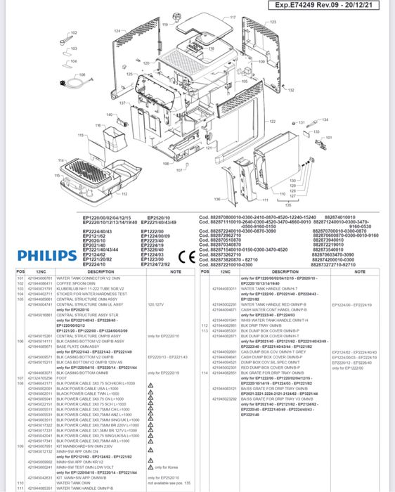 TAVA PICURARE, NEGRU Philips Ep 800,1000,2000,3000
