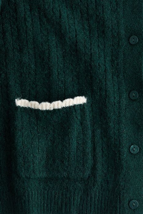 Дамска жилетка H&M с едра плетка, размер - XS, тъмно зелена