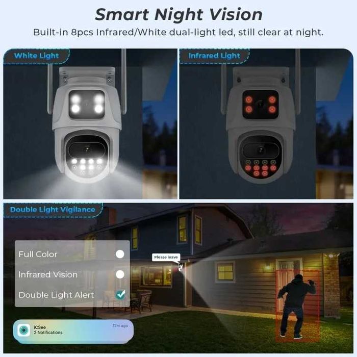 ICSEE 6MP безжична PTZ куполна камера с двоен обектив, аларма цветна