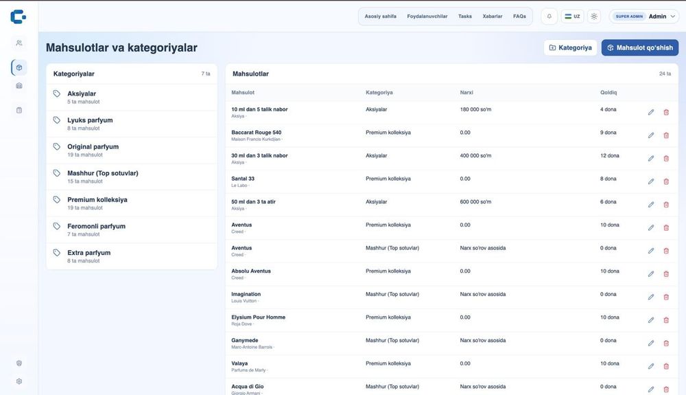 Web sayt, CRM, ERP va boshqa dasturiy xizmatlar