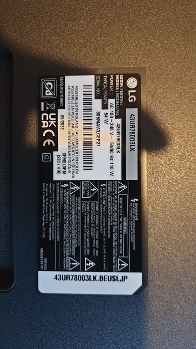 Tv LG 43UR7800 4K display spart