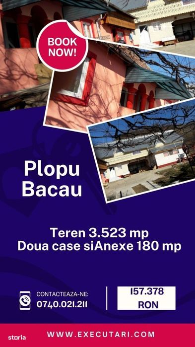 Teren 3.523 mp + Doua case si Anexe 180 mp - Plopu, Bacau
