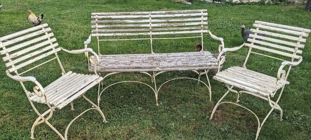 Set de gradina scauni,fotoliu,banca fier forjat.antic.Masa bar antic