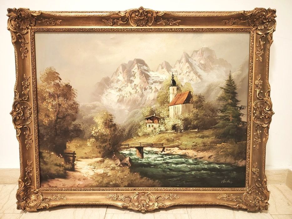 Tablou ,Ulei pe pânză o lucrare veche semnată încadrată într-o ramă Bl