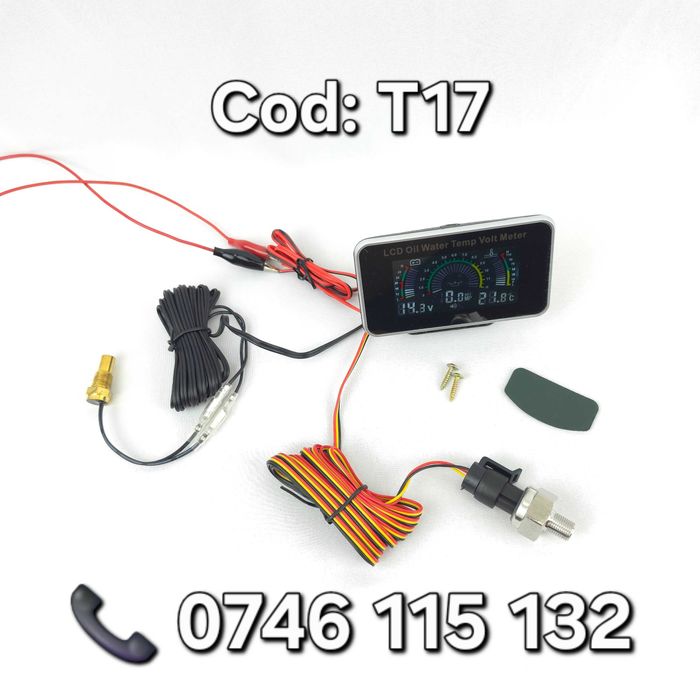 Bord Digital Universal–Indicator Temperatură Apă Motor+Presiune Ulei+Tensiune Acumulator–Tractor–Utilaje Agricole–Voltmetru–Termometru–Manometru–T17