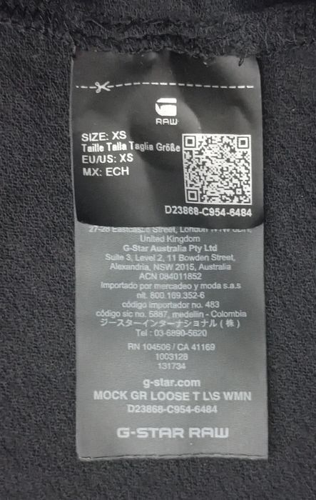 G-STAR RAW оригинална блуза S черна памучна дълъг ръкав G-STAR RAW Mock GR Loose Long Sleeve