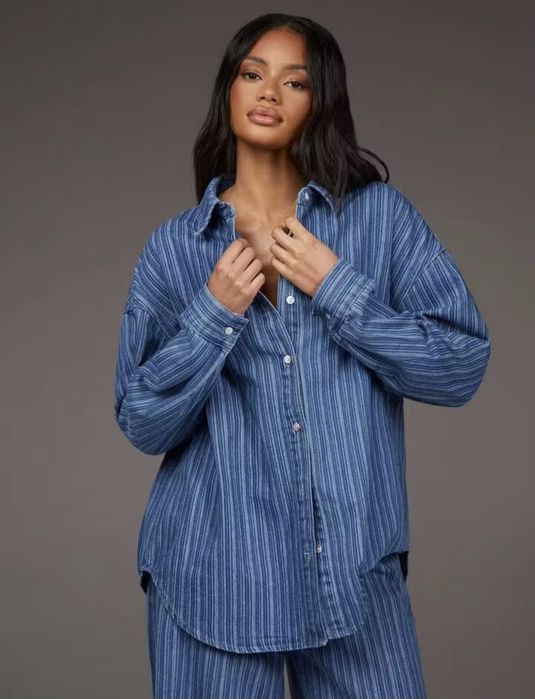 shein нов дамски дънков комплект риза и дънки