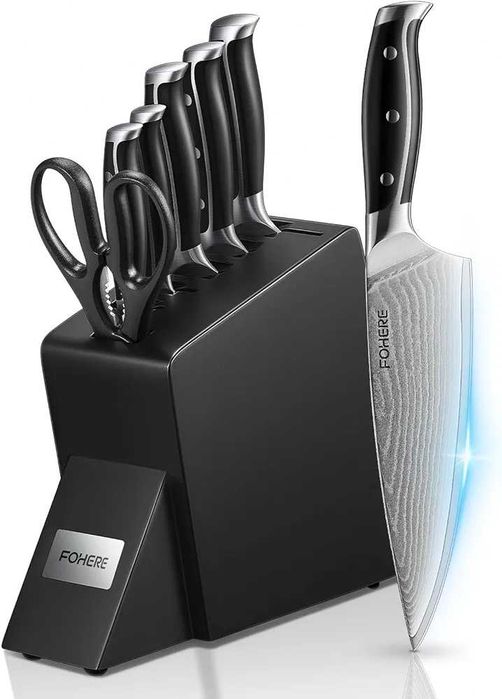 Set 7 cutite profesionale din otel de Damasc VG10 + suport