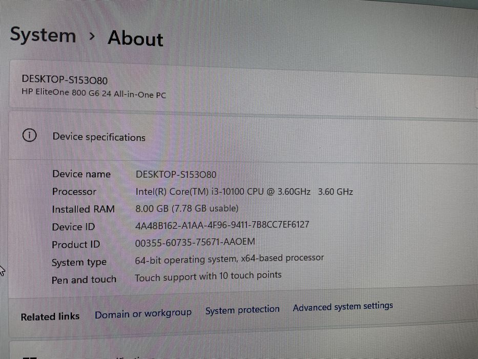 PC All in One HP EliteOne 800 G6, Core i3