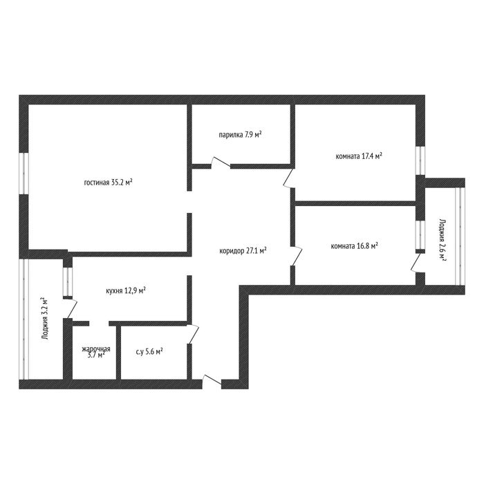 133 кв.м Центр с парилкой 3 комнатная