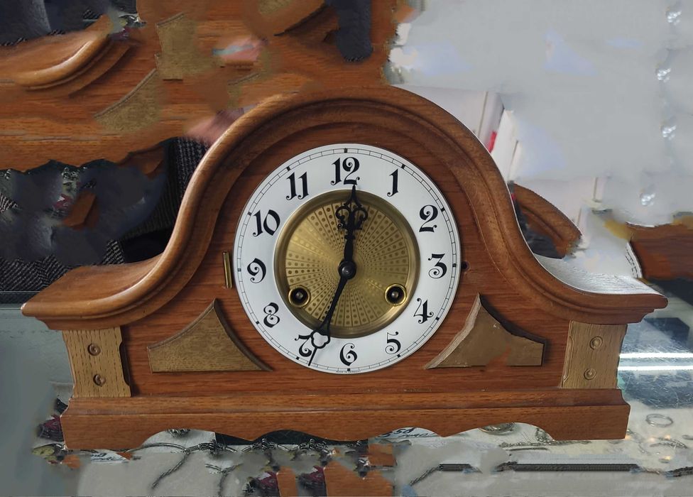 Старинен каминен механичен часовник,тирбушон XIXв-дърво месинг-работещ