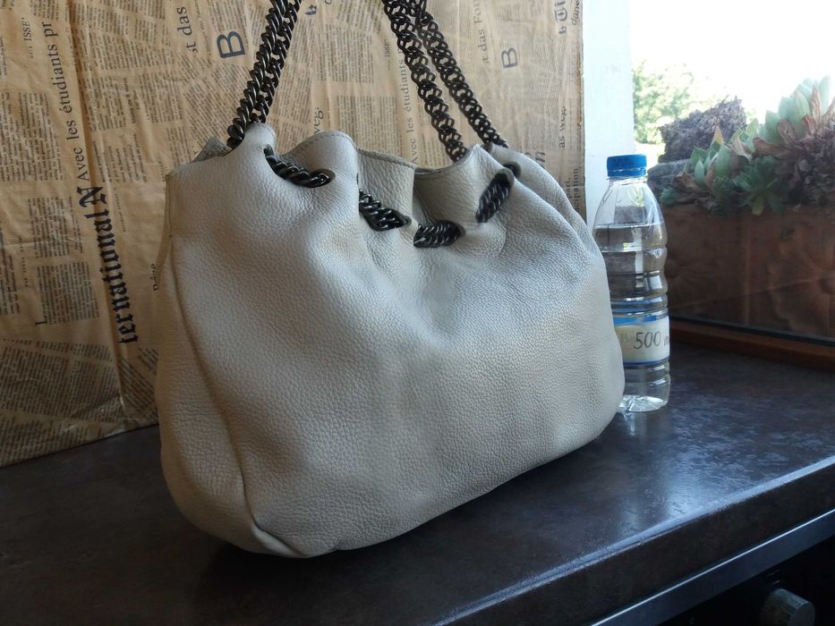 дамска чанта бежова,кожена торба-естествена кожа