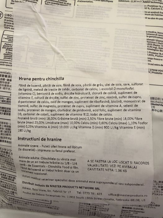 Vand peleti/hrana chinchilla/sinsila/chinchila