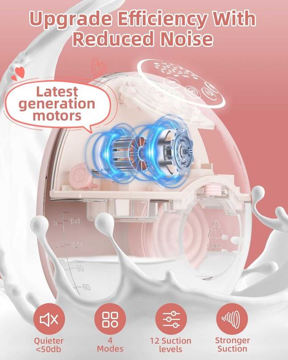 2buc Pompă de sân electrică portabilă, pompă de sân electrică, hands-free, 4 moduri, 12 niveluri, cu flanșă confortabilă