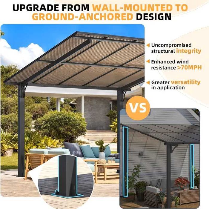 Навес за кола или вътрешен двор и тераса 3x3m