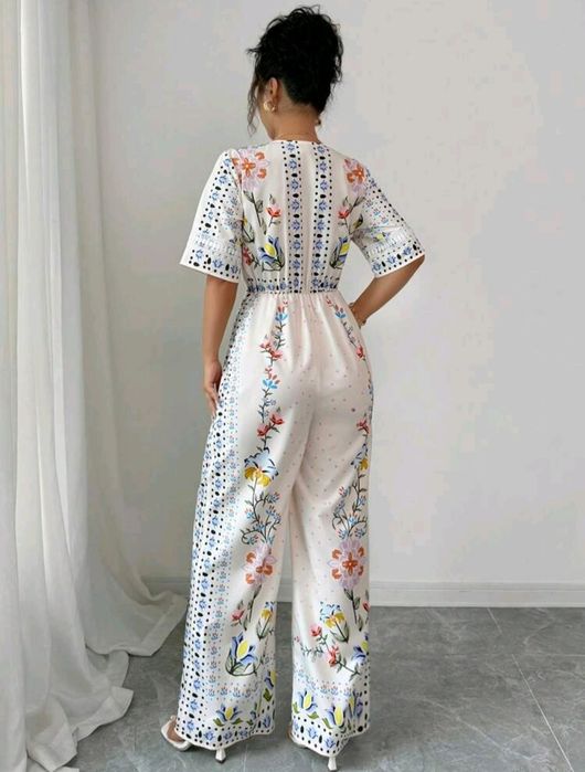 Elenzga Salopetă elegantă Elenzga, cu decolteu în V, cu model vintage