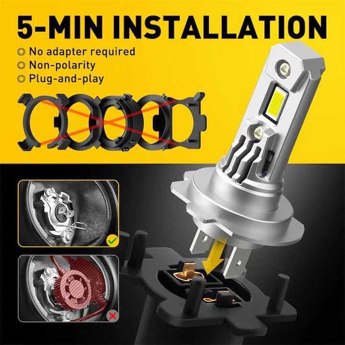 Set 2 becuri led auto H7 180W 6000k 20000lm forma la fel cu halogen