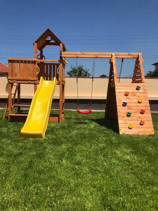 Разпродажба! Fungoo FLUPPI дървена детска площадка с пързалка и люлки