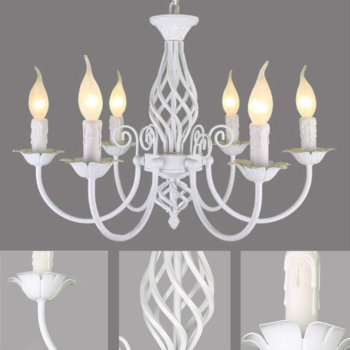 Полилей тип свещник 6 глави бял/бронзов винтидж