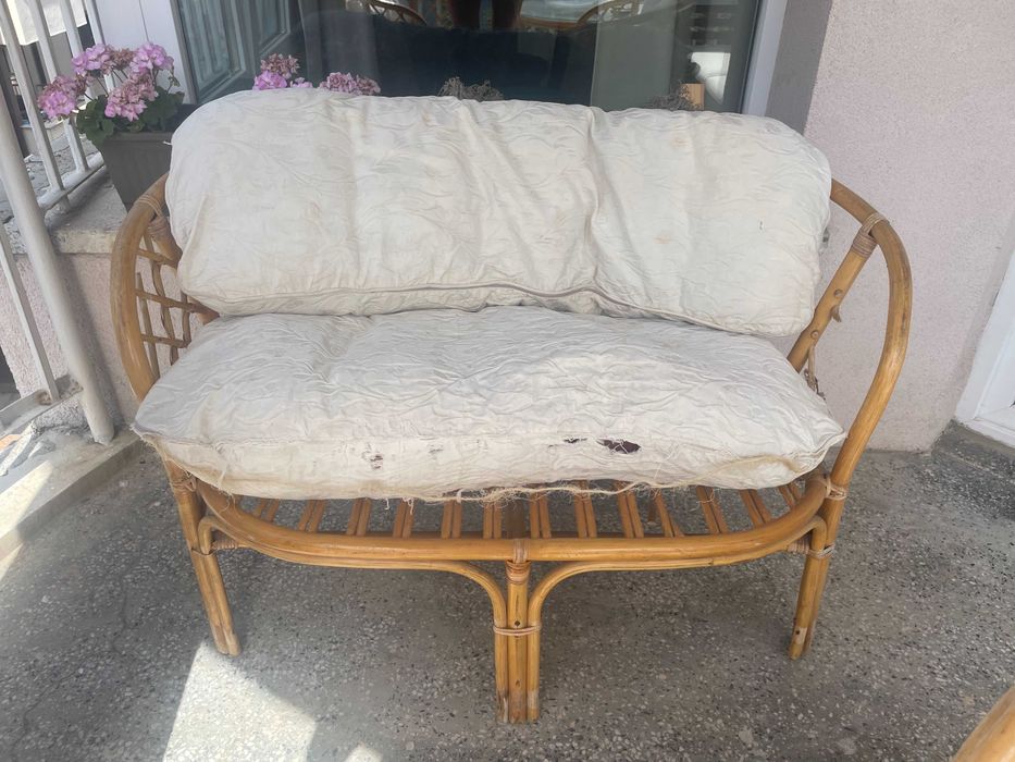 Ратанов комплект градински мебели - диван и кресла