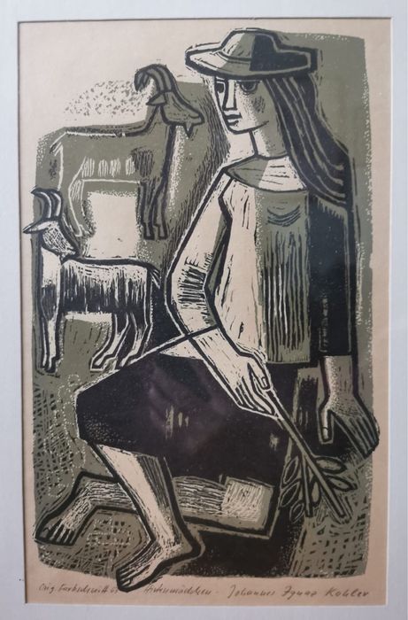 Антикварна картина Овчарка Йоханес Игуас Колер Johannes Iguaz Kohler