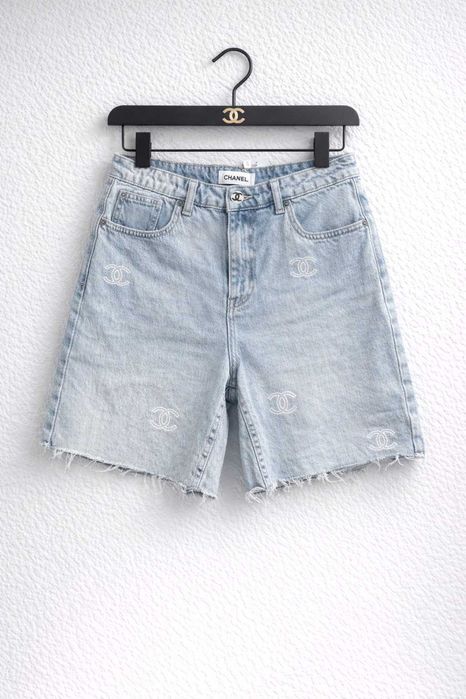 дънки шанел светли сини бели къси панталони деним chanel дънкови нови