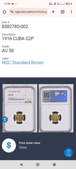 2 песо Куба 1916 година AU 58