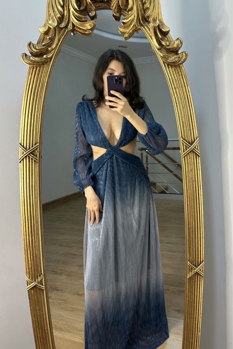 Плиссированное платье-макси р.S-M