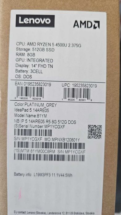 Laptop Lenovo IdeaPad 5 14ARE05 Ryzen 5 4500U / 8GB RAM / SSD 512GB / Cutie