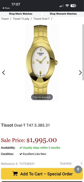 Ceas Tissot T-trend Oval-T Womens Swiss Made vinted  , L720