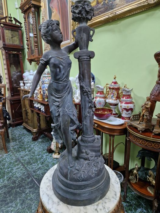 Голяма уникална антикварна френска бронзова лампа