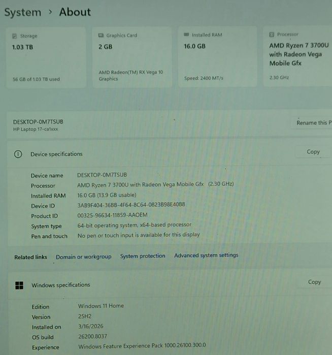 vand laptop jocuri  Hp .17"FH.Ryzen 7.16 Gb.RX Vega.Ssd+Hard