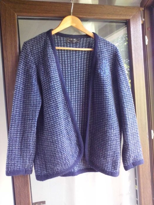 pulover femei cardigan 46,amestec lana,bleumarin cu gri bleu