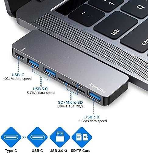 RayCue Алуминиев USB C хъб, 6 в 1 адаптер за MacBook Pro