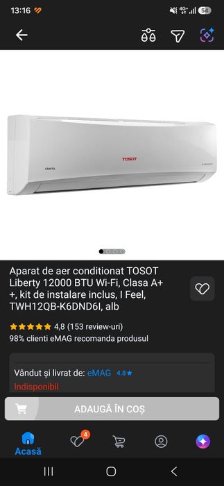 Aparat de aer conditionat TOSOT Liberty 12000 BTU Wi-Fi, Clasa A++