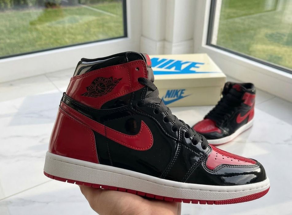 Adidasi Jordan 1 High Patent Bred Premium