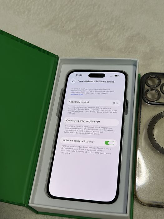 iPhone 14 Pro Max Alb 256 GB excelent 91% la cutie + Husa