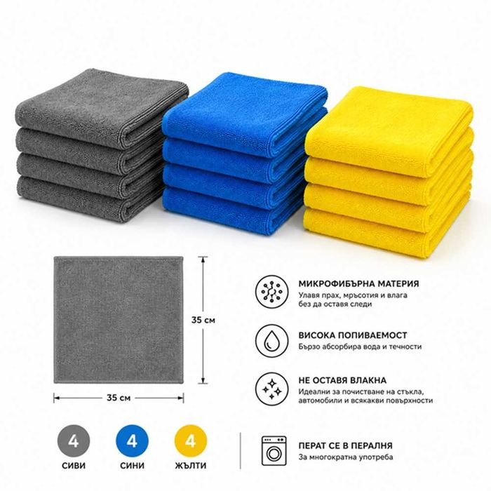 Комплект микрофибърни кърпи 35 x 35 см - 12 броя