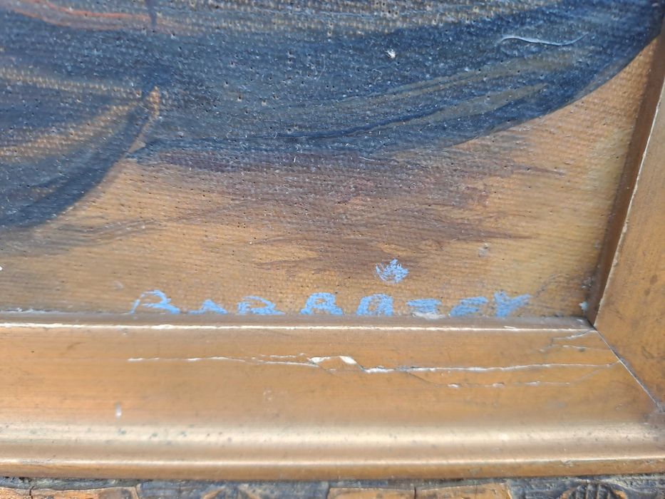 tablou vechi pictura pe carton gros 43/40 cm semnat