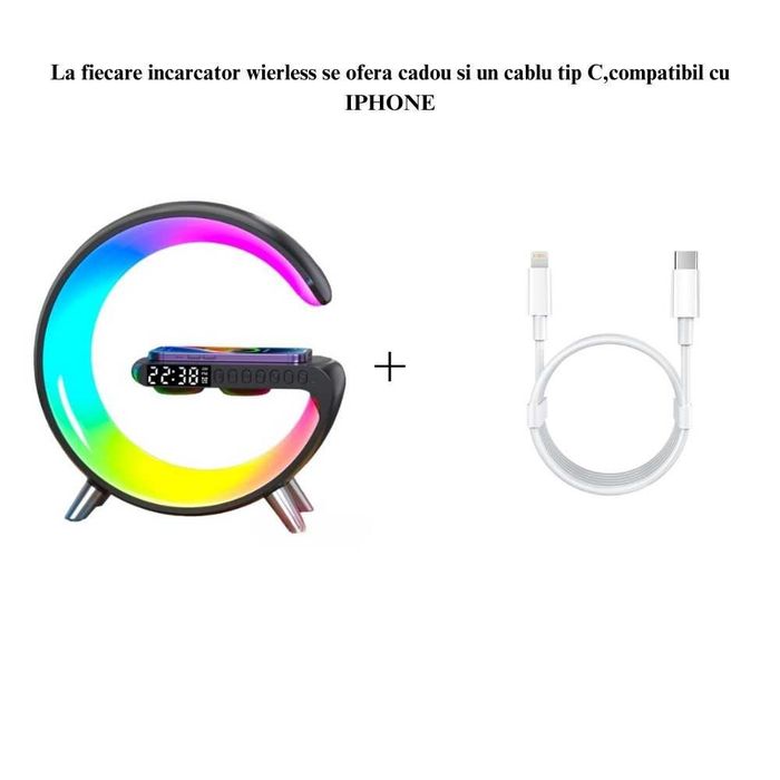 Incarcator wireless, 9 in 1 Functii, Cu ceas, Lampa smart, Alarma etc