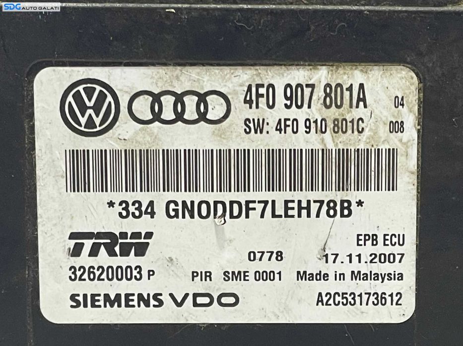 Modul Unitate Calculator Frana de Mana Electrica Audi A6 C6 2005 - 2011 Cod 4F0907801A [L3290]